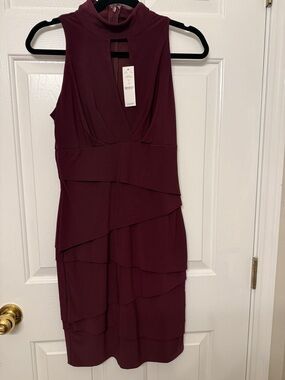 White House Black Market Sleeveless Tiered Midi Dress in Burgundy